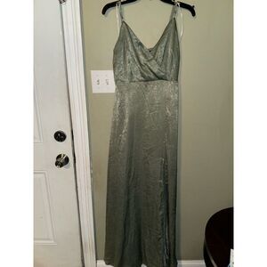 Lulus Dusty Sage Satin Maxi Dress Sz M
